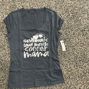 Custom Designed Blue Soccer Mama Graphic Tee- New With Tags